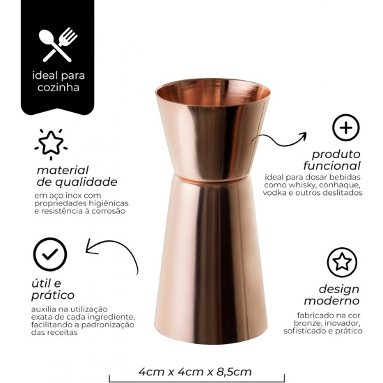 Dosador Duplo 25ML e 50ML inox Bronze Mimo Style